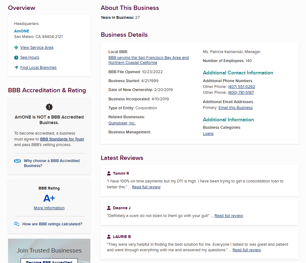 AmOne BBB profile
