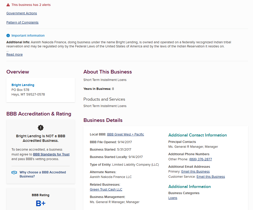 Bright Lending BBB profile