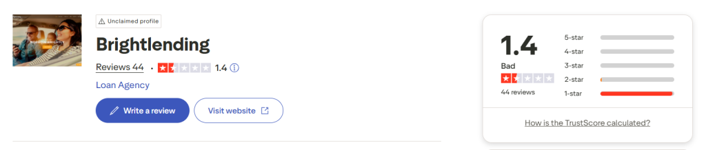 Bright Lending Trustpilot profile