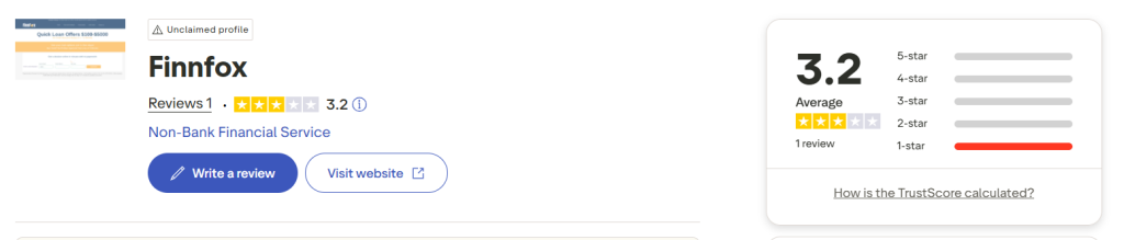 Finnfox Trustpilot profile