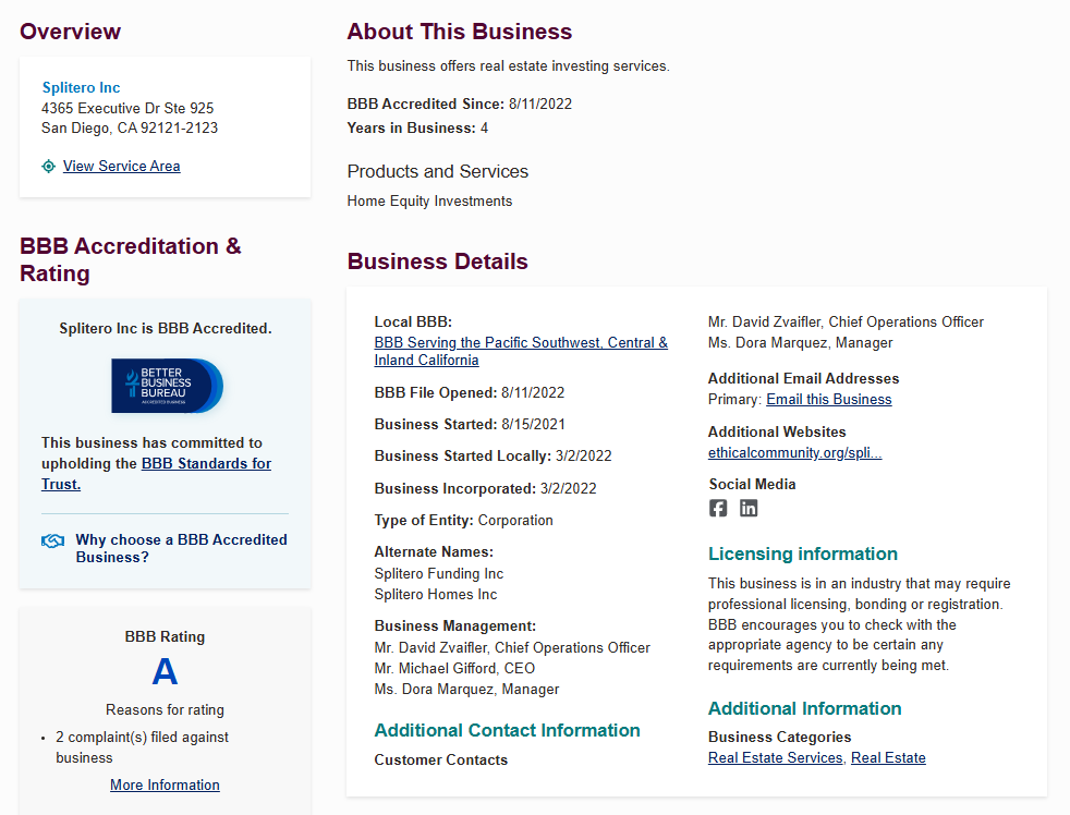 Splitero BBB profile