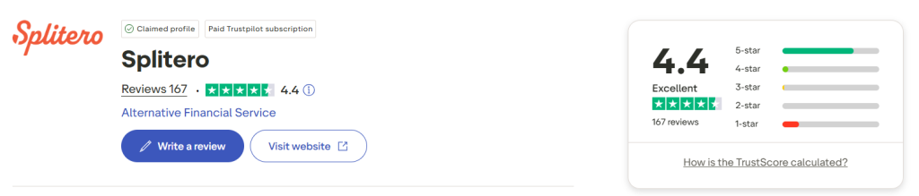 Splitero Trustpilot profile