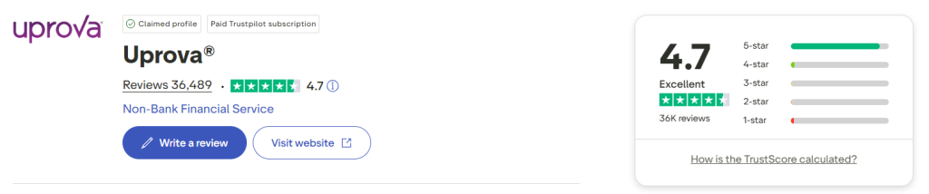 Uprova Trustpilot profile