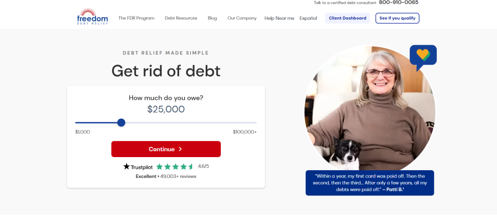 Freedom Debt Relief website homepage