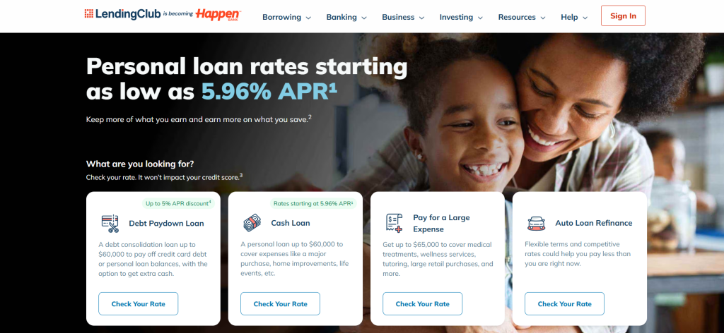 LendingClub website homepage