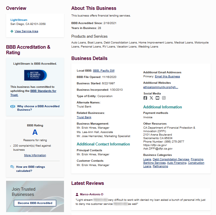 LightStream BBB profile