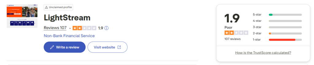 LightStream Trustpilot profile