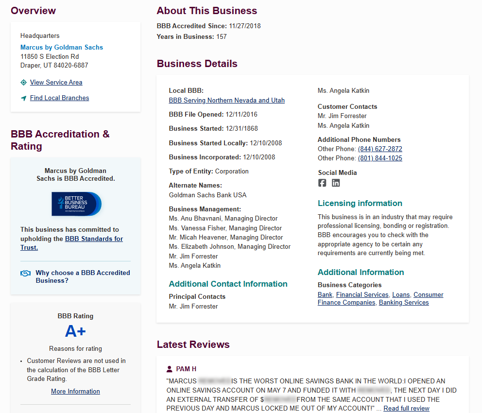 Marcus by Goldman Sachs BBB profile