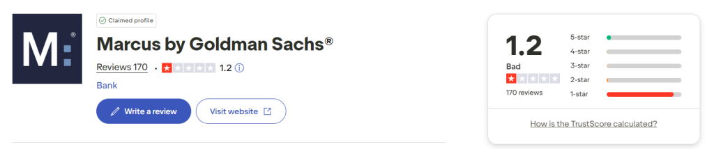 Marcus by Goldman Sachs Trustpilot profile