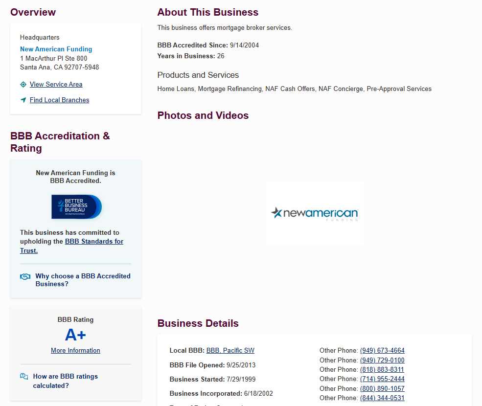 New American Funding BBB profile
