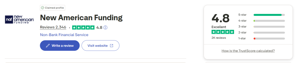 New American Funding Trustpilot profile