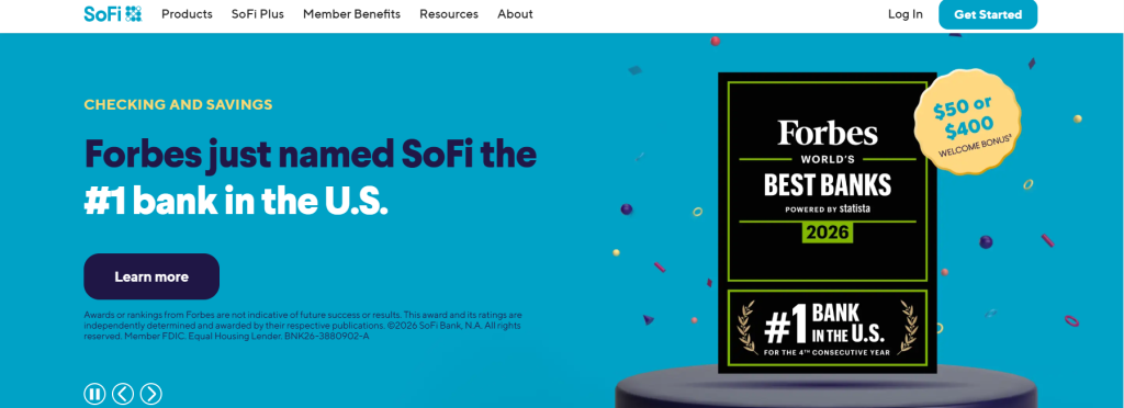 SoFi website homepage