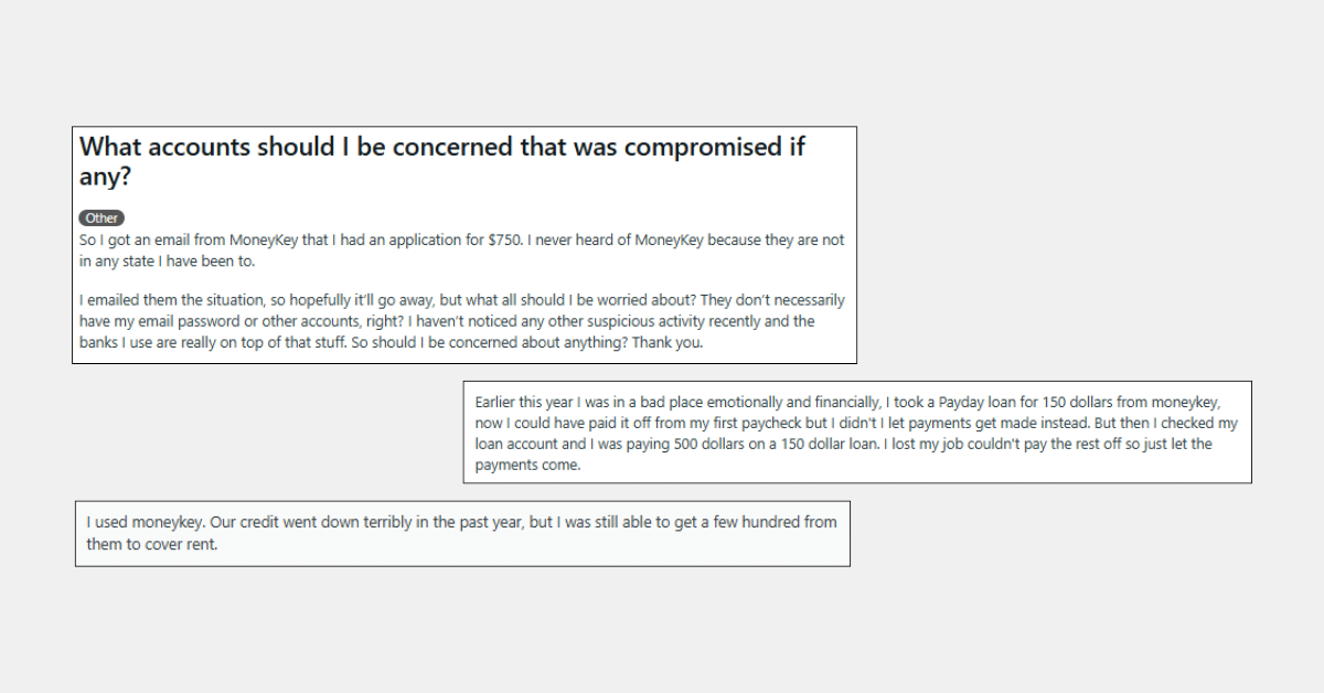 Reddit complaints about MoneyKey loans